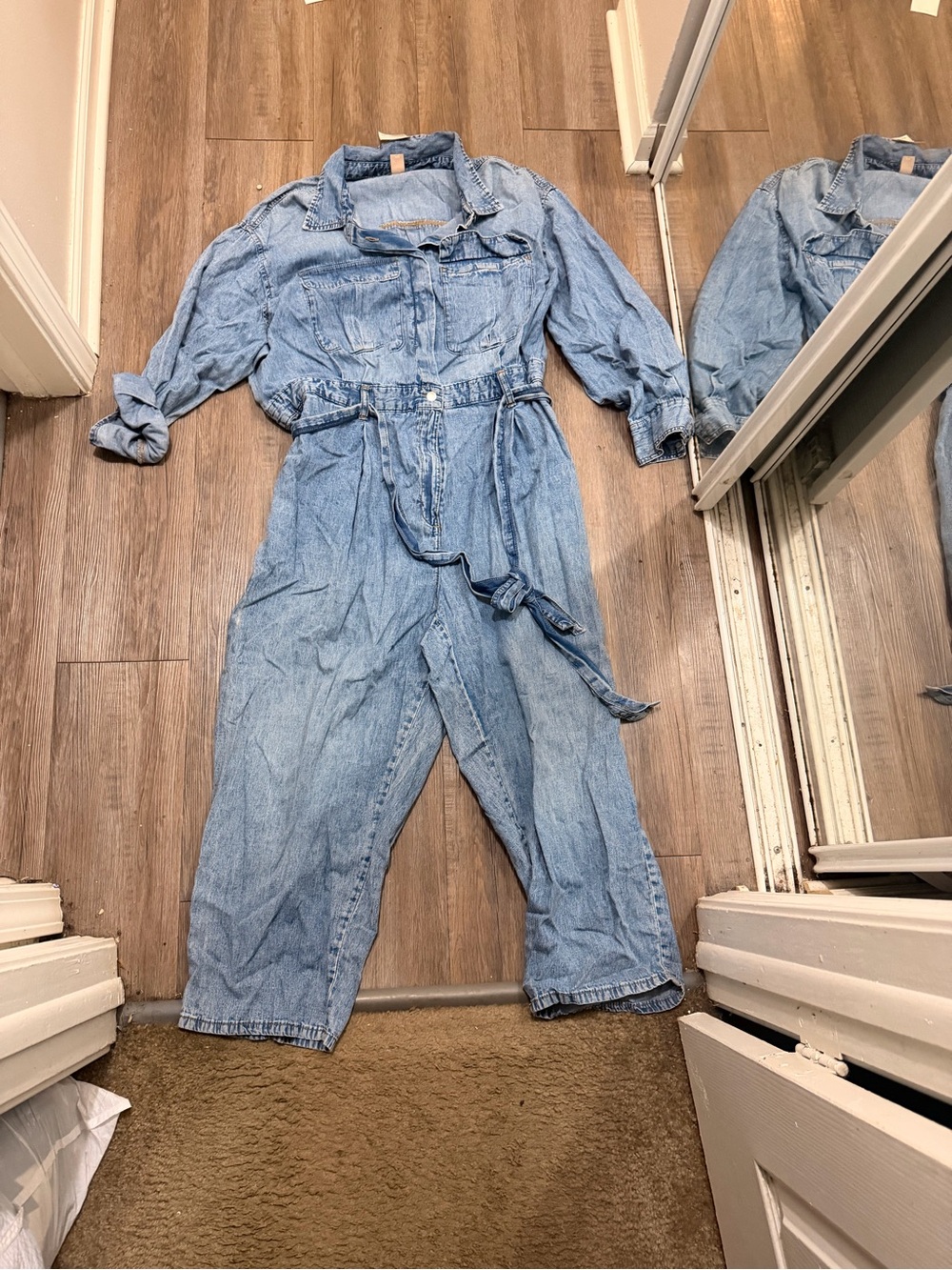 H&M Light Blue Denim Women's Jumpsuit with Tie Belt